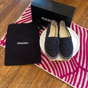 CHANEL Black Canvas Espadrilles